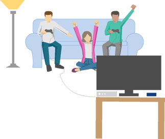 Group of three people playing in living room