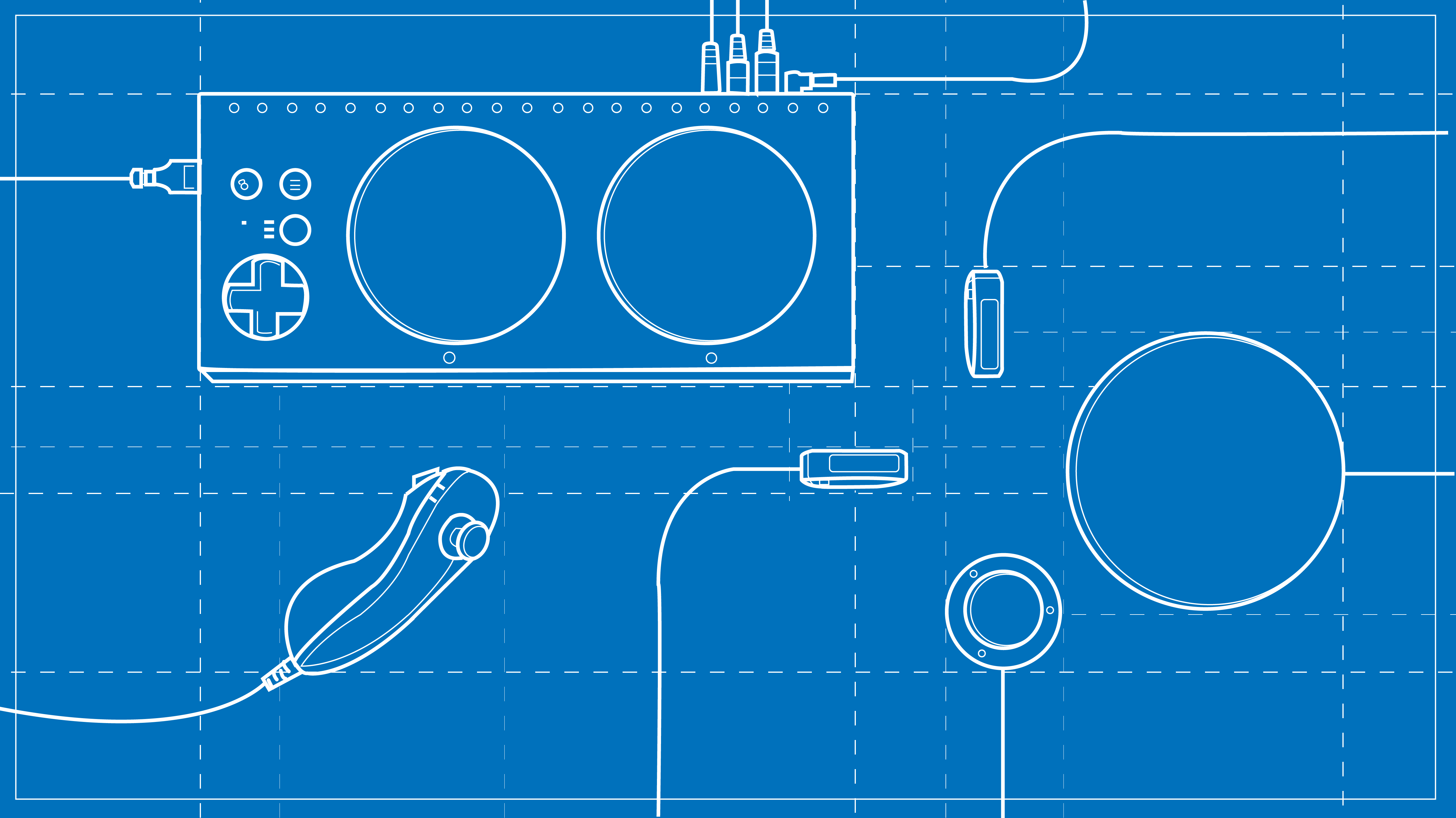 Blueprint illustration of Xbox Adaptive Controller set-up