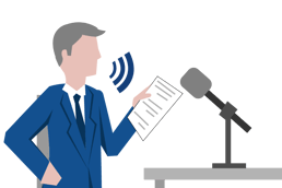 researcher speaking into microphone