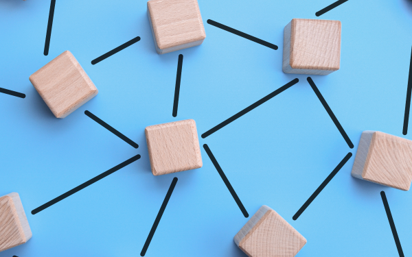 Wooden blocks connected by drawn lines