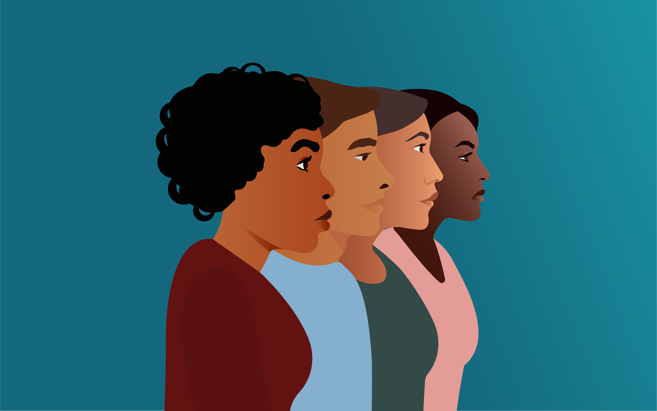 Four BIPOC employees in profile. Illustration.