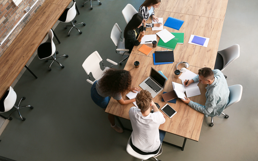 Team working at big conference table