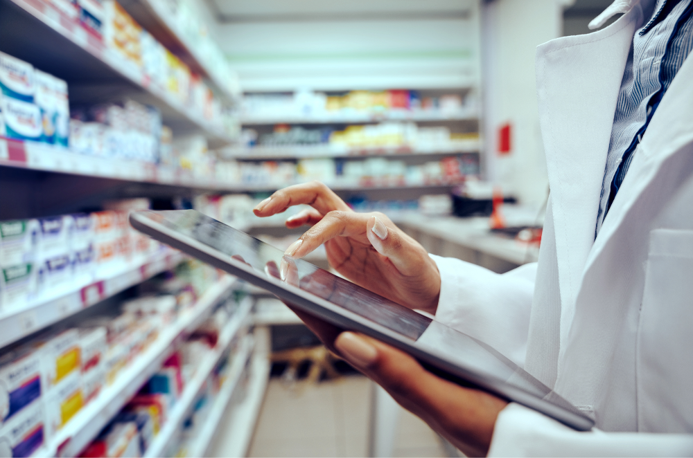 pharmacist using tablet