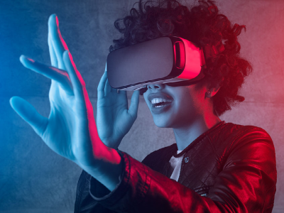 Woman using VR headset