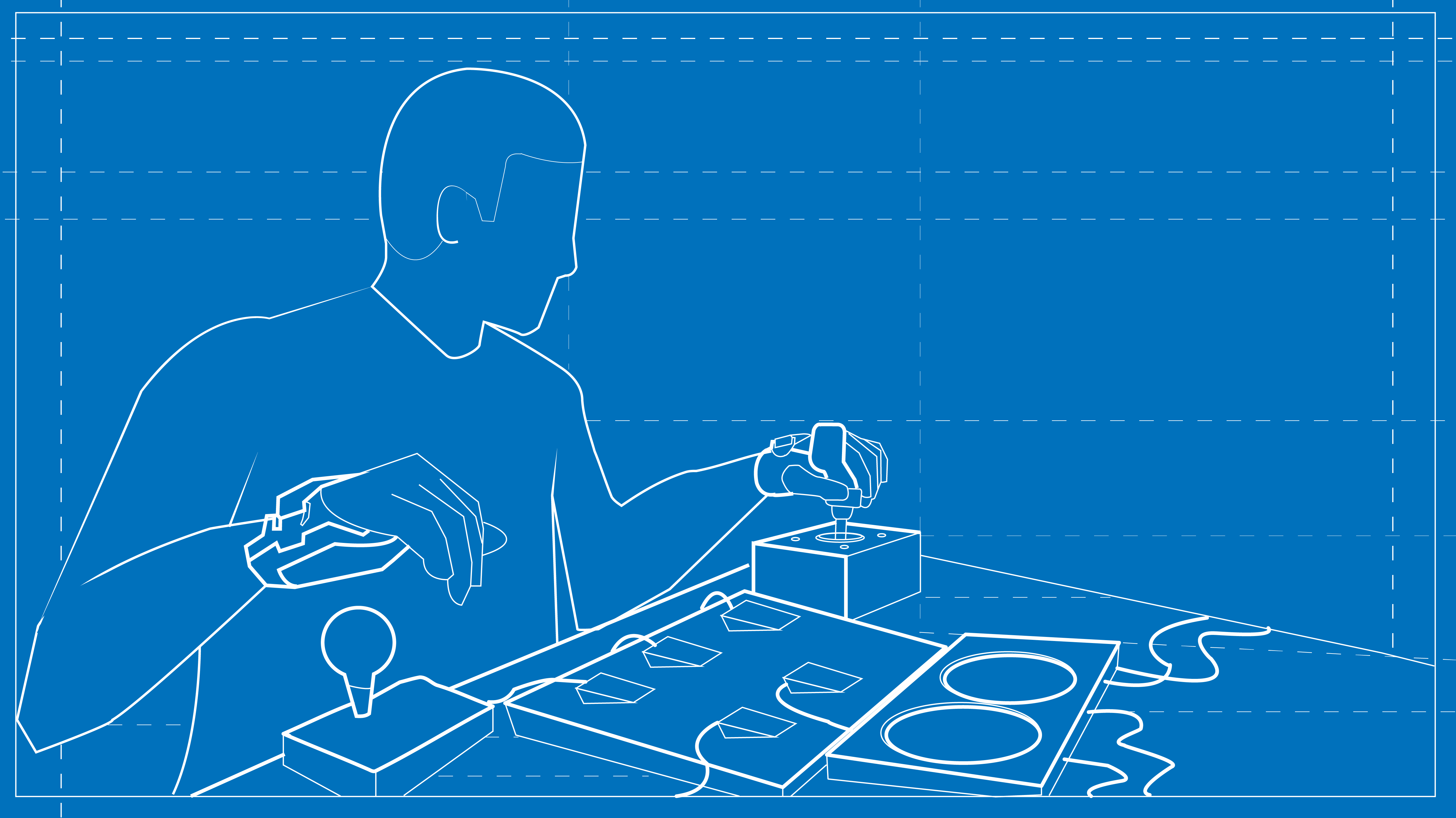 Blueprint illustration of a person using the Xbox adaptive gaming console